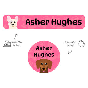 camp clothing labels pack dogs pink