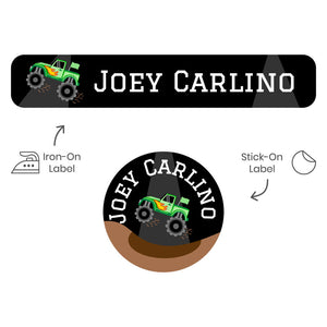 camp clothing labels pack monster truck green