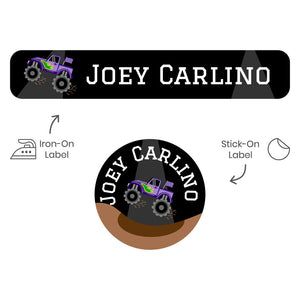 camp clothing labels pack monster truck purple