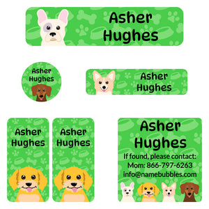 camp labels pack dogs green