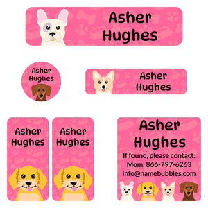 camp labels pack dogs pink