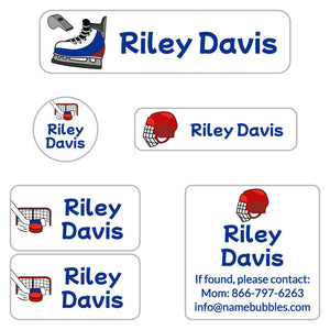 camp labels pack hockey red blue