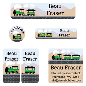 camp labels pack train green