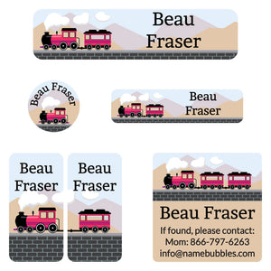 camp labels pack train pink