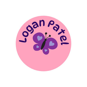 circle name labels butterfly pink