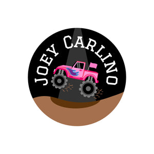 circle name labels monster truck pink