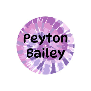 circle name labels tie-dye art purple