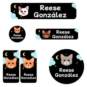 cats black daycare labels pack