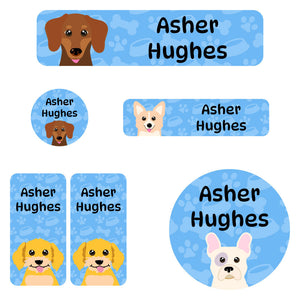 daycare labels pack dogs blue