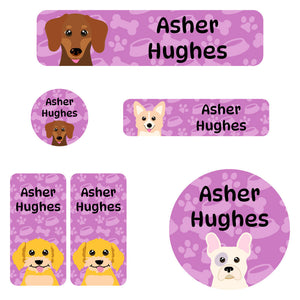 daycare labels pack dogs purple