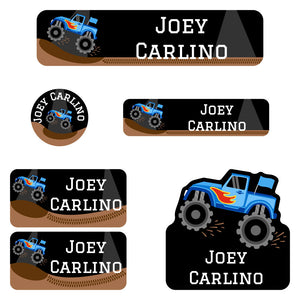 daycare labels pack monster truck blue