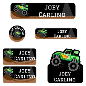 daycare labels pack monster truck green