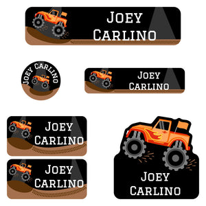 daycare labels pack monster truck orange