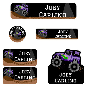 daycare labels pack monster truck purple