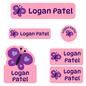 kindergarten labels pack butterfly pink