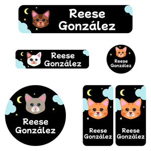 cats black kindergarten labels pack