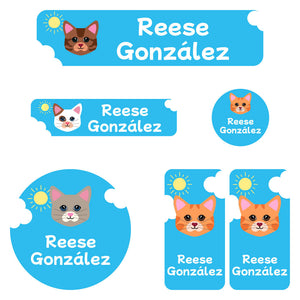 cats blue kindergarten labels pack