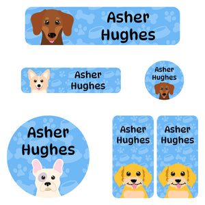 kindergarten labels pack dogs blue