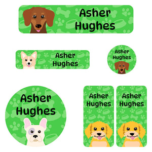 kindergarten labels pack dogs green