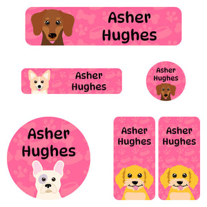 kindergarten labels pack dogs pink