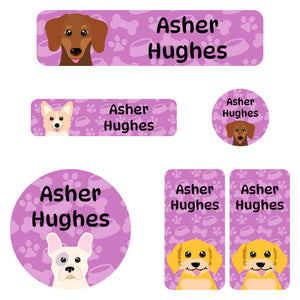 kindergarten labels pack dogs purple