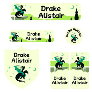 kindergarten labels pack dragon green