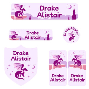 kindergarten labels pack dragon purple