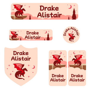 kindergarten labels pack dragon red