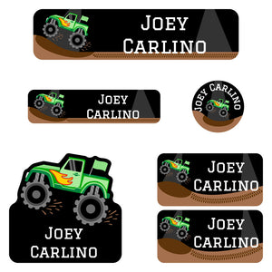 kindergarten labels pack monster truck green