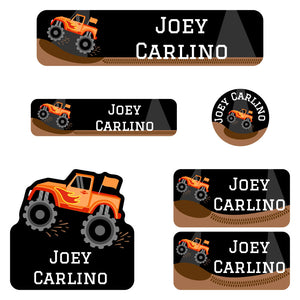 kindergarten labels pack monster truck orange