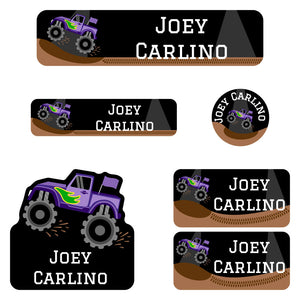 kindergarten labels pack monster truck purple