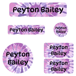 kindergarten labels pack tie-dye art purple