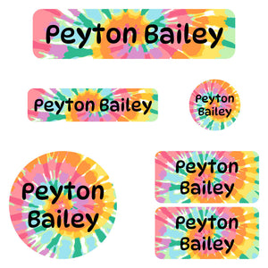 kindergarten labels pack tie-dye art rainbow