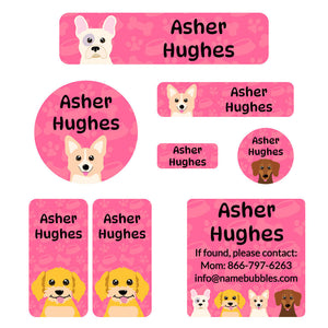 dogs mega daycare labels pack pink