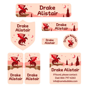 dragon mega daycare labels pack red