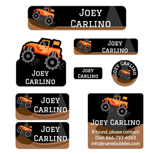 mega daycare labels pack monster truck orange