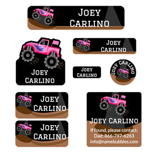 mega daycare labels pack monster truck pink