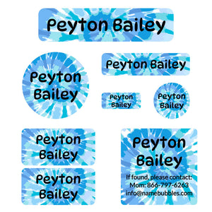 tie-dye art mega daycare labels pack blue