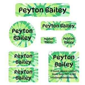 tie-dye art mega daycare labels pack green