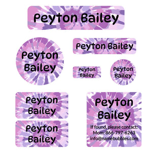 tie-dye art mega daycare labels pack purple