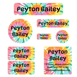 tie-dye art mega daycare labels pack rainbow