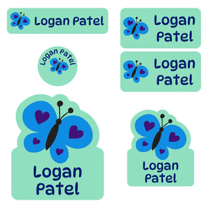 preschool labels pack butterfly green