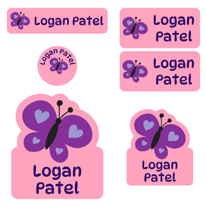 preschool labels pack butterfly pink