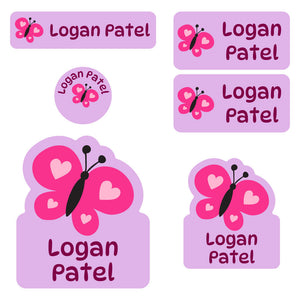 preschool labels pack butterfly purple