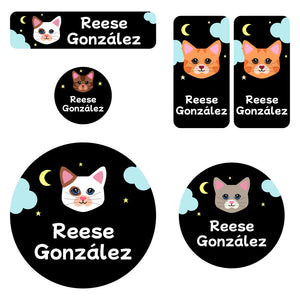 preschool labels pack cats black