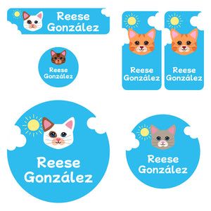 preschool labels pack cats blue