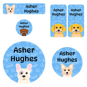 preschool labels pack dogs blue