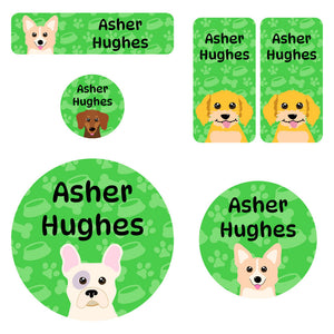 preschool labels pack dogs green