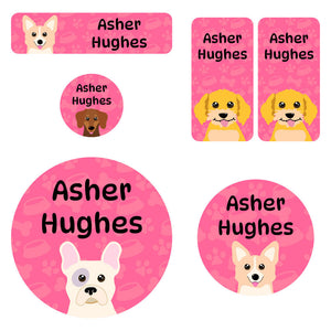 preschool labels pack dogs pink