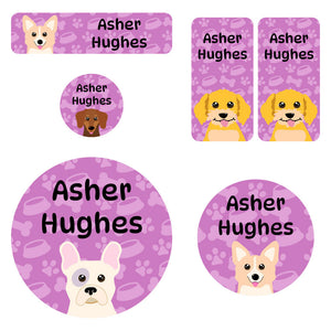 preschool labels pack dogs purple